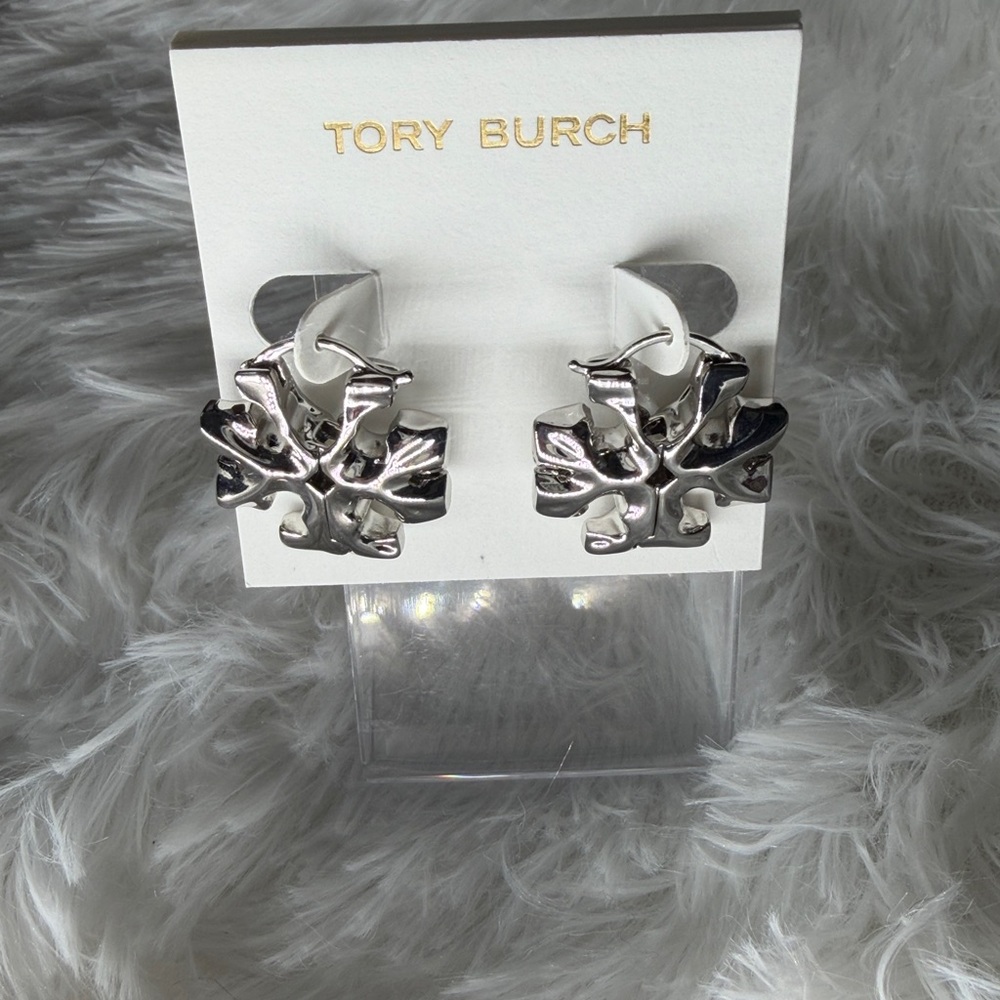 NIP TORY BURCH Silver Tone Roxanne Hidden Hinge Earrings